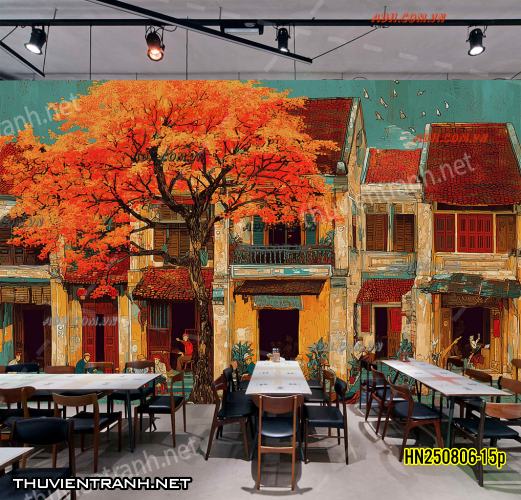 Tranh dán tường Phố cổ Hà Nội, Phố xưa - -HN250806-15p - Tranh tường chất lượng cao